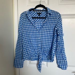 JCrew White & Blue Gingham Button Down Size 6
